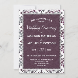 Plum Silver Virtual Wedding Livestream Wedding Kaart