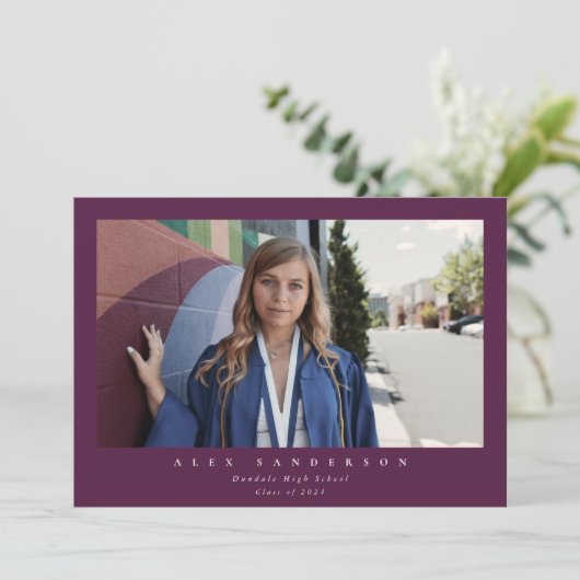 Plum Simple Modern Single Photo Afstuderen Aankondiging (Staand voorkant)