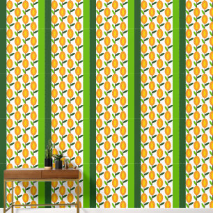 Plum Sinaasappel en Gele Bloemen op Groene Panelen Behang