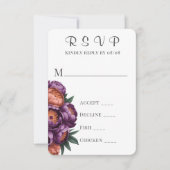 Plum & Sinaasappel Painted Peony Wedding RSVP Kaar (Voorkant)