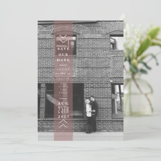 Plum Sla de datumbanner op | Overlayfoto Save The Date (Staand voorkant)