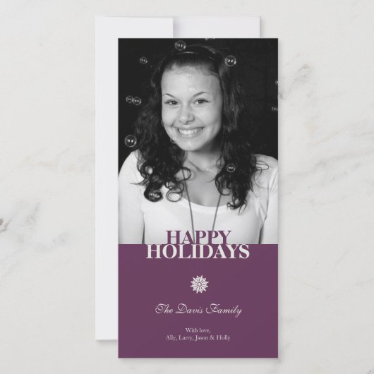 Plum sneeuwvlok elegante kerstvakantie begroeting feestdagenkaart (Voorkant)