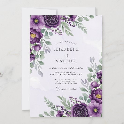 Plum Sophisticated Spring Wedding Kaart (Voorkant)
