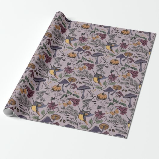 Plum Spooky Enchanted Hummingbird Garden Cadeaupapier (Uitgerold)