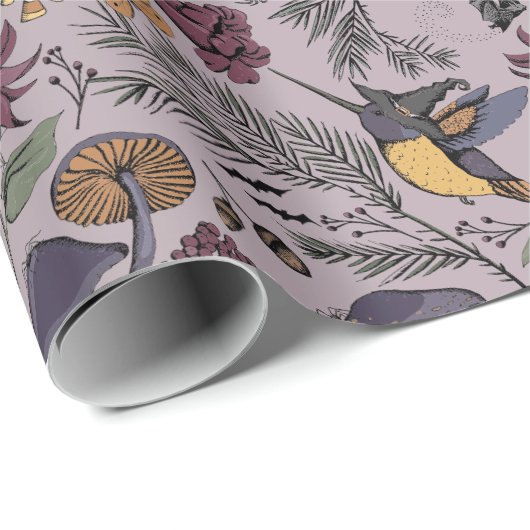 Plum Spooky Enchanted Hummingbird Garden Cadeaupapier (Rol Hoek)
