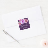 Plum stoffige roos pioenen bruiloft dank u script vierkante sticker (Envelop)