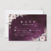 Plum & stoffige roze boho bloemen rustieke bruilof RSVP kaartje (Voorkant)