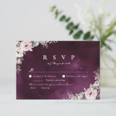 Plum & stoffige roze boho bloemen rustieke bruilof RSVP kaartje (Staand voorkant)