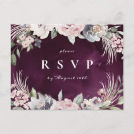 Plum & stoffige roze boho bloemen rustieke bruilof uitnodiging briefkaart