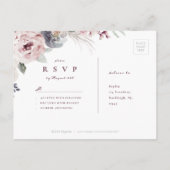 Plum & stoffige roze boho bloemen rustieke bruilof uitnodiging briefkaart (Achterkant)