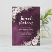 Plum & stoffige roze boho bloemenzoet 16 jarig kaart (Staand voorkant)