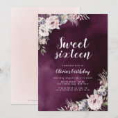 Plum & stoffige roze boho bloemenzoet 16 jarig kaart (Voorkant / Achterkant)