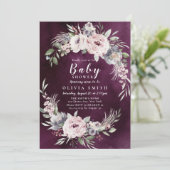 Plum & stoffige roze boho floral baby shower kaart (Staand voorkant)