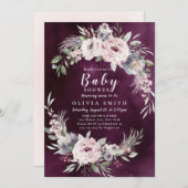Plum & stoffige roze boho floral baby shower kaart (Voorkant / Achterkant)