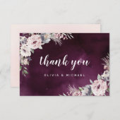 Plum & stoffige roze rustieke boho bloemendank u bedankkaart (Voorkant / Achterkant)