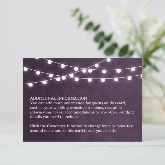 Plum String Lights Bruiloft invoegen Kaart (Staand voorkant)