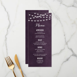 Plum String Lights Bruiloft Menu Kaart