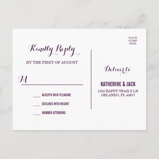 Plum String Lights Bruiloft RSVP Briefkaart (Achterkant)