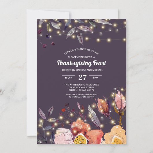 Plum | String Lights | Thanksgiving van Florence Kaart (Voorkant)