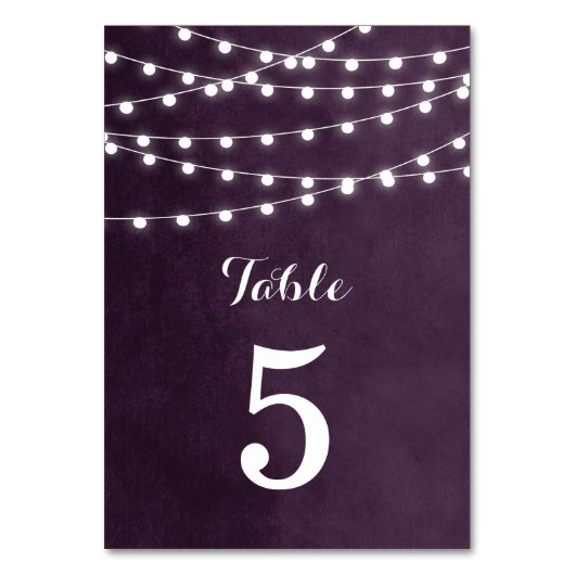 Plum String Lights Trouwtafel nummers Kaart (Voorkant)