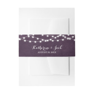 Plum String Lights Wedding Invitation Belly Band Uitnodigingen Wikkel