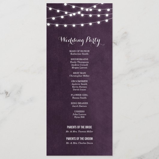 Plum String Lights Wedding Program Programmakaart (Achterkant)