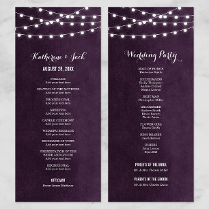 Plum String Lights Wedding Program Programmakaart