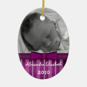Plum Stripes Baby's Eerste kerstboomversiering Keramisch Ornament