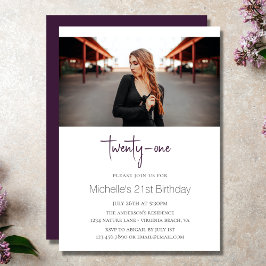 Plum Stylish Modern Foto 21st Birthday Kaart
