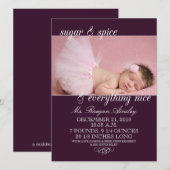 Plum Sugar & Spice Girl Foto geboorteaankondiginge Aankondiging (Voorkant / Achterkant)