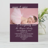 Plum Sugar & Spice Girl Foto geboorteaankondiginge Aankondiging (Staand voorkant)