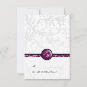 Plum Swirl Monogram Folders Tent Place Card Kaart