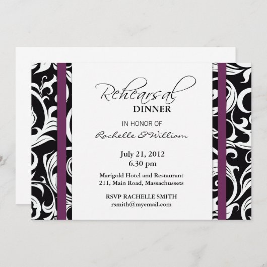 Plum Swirl Rehearsal Dinner Kaart (Voorkant / Achterkant)