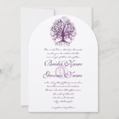 Plum Swirl Tree Roots of Love Wedding Invitate Kaart (Voorkant)