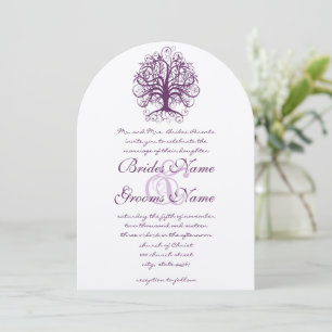Plum Swirl Tree Roots of Love Wedding Invitate Kaart