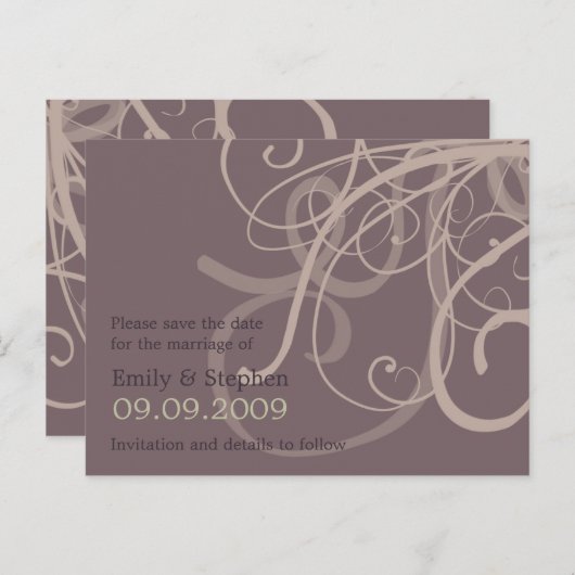 Plum Swirls · Save the Date Briefkaart (Voorkant / Achterkant)