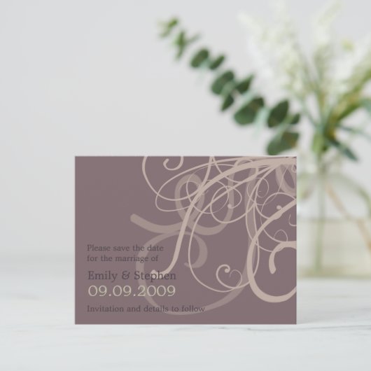 Plum Swirls · Save the Date Briefkaart (Staand voorkant)