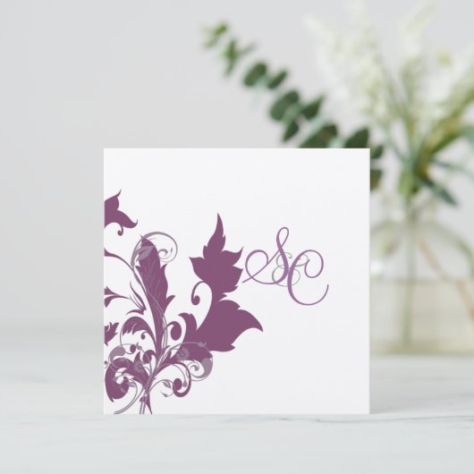 Plum swirls Wedding Invitting Kaart (Staand voorkant)