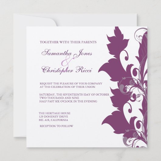 Plum swirls Wedding Invitting Kaart (Achterkant)