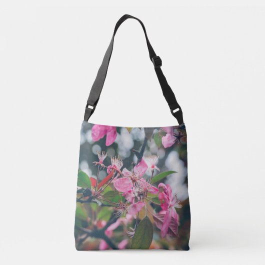 Plum Tree Branch met roze bloemen Crossbody Tas (Achterkant)