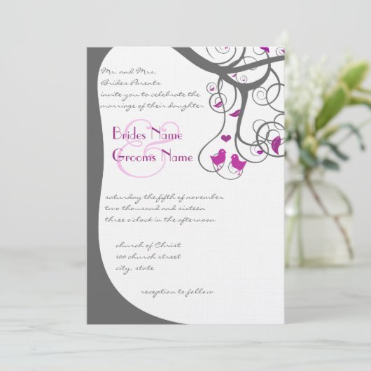 Plum Tree Swirl Plum Tortelduifjes Weddenschap Kaart (Staand voorkant)