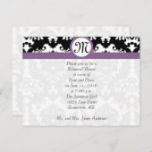 Plum Trim Black Damask Hearts Rehearsal Dinner Uitnodiging Briefkaart (Voorkant / Achterkant)