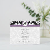 Plum Trim Black Damask Hearts Rehearsal Dinner Uitnodiging Briefkaart (Staand voorkant)