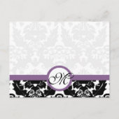 Plum Trim Black Damask Hearts Rehearsal Dinner Uitnodiging Briefkaart (Achterkant)