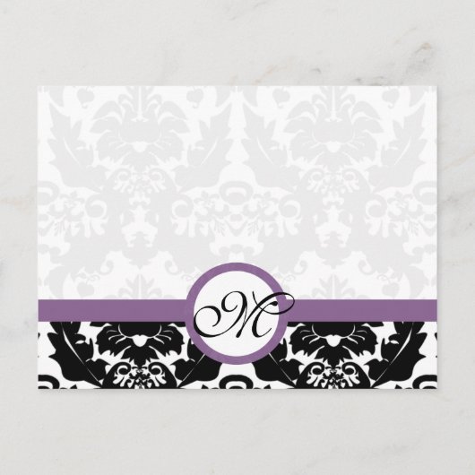 Plum Trim Black Damask Hearts Rehearsal Dinner Uitnodiging Briefkaart (Achterkant)