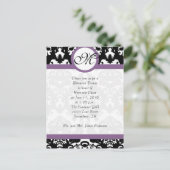 Plum Trim Black Damask Hearts Rehearsal Dinner Uitnodiging Briefkaart (Staand voorkant)