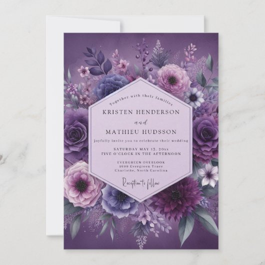 Plum Twilight Floral Wedding Kaart (Voorkant)