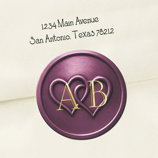 Plum Two Hearts Intertwined Monogram Wedding Ronde Sticker