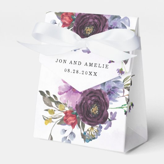 Plum Ultra Violet Botanical Rustic Peony Wedding Bedankdoosjes (Voorkant Zijde)