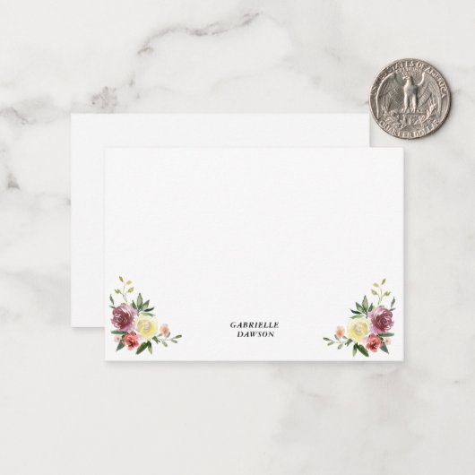 Plum Vanilla Floral Gepersonaliseerde notitiekaart Notitiekaartje (Voorkant / Achterkant in situ)
